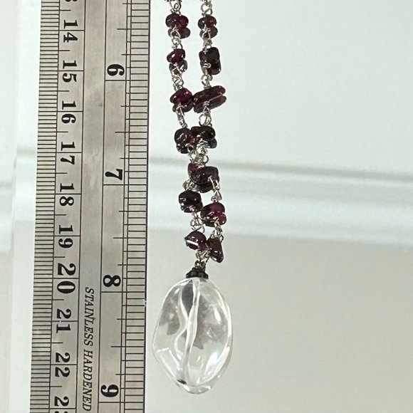 Estate Silver Garnet Clear Rock Crystal Pendant Choker Necklace - Picture 1 of 6